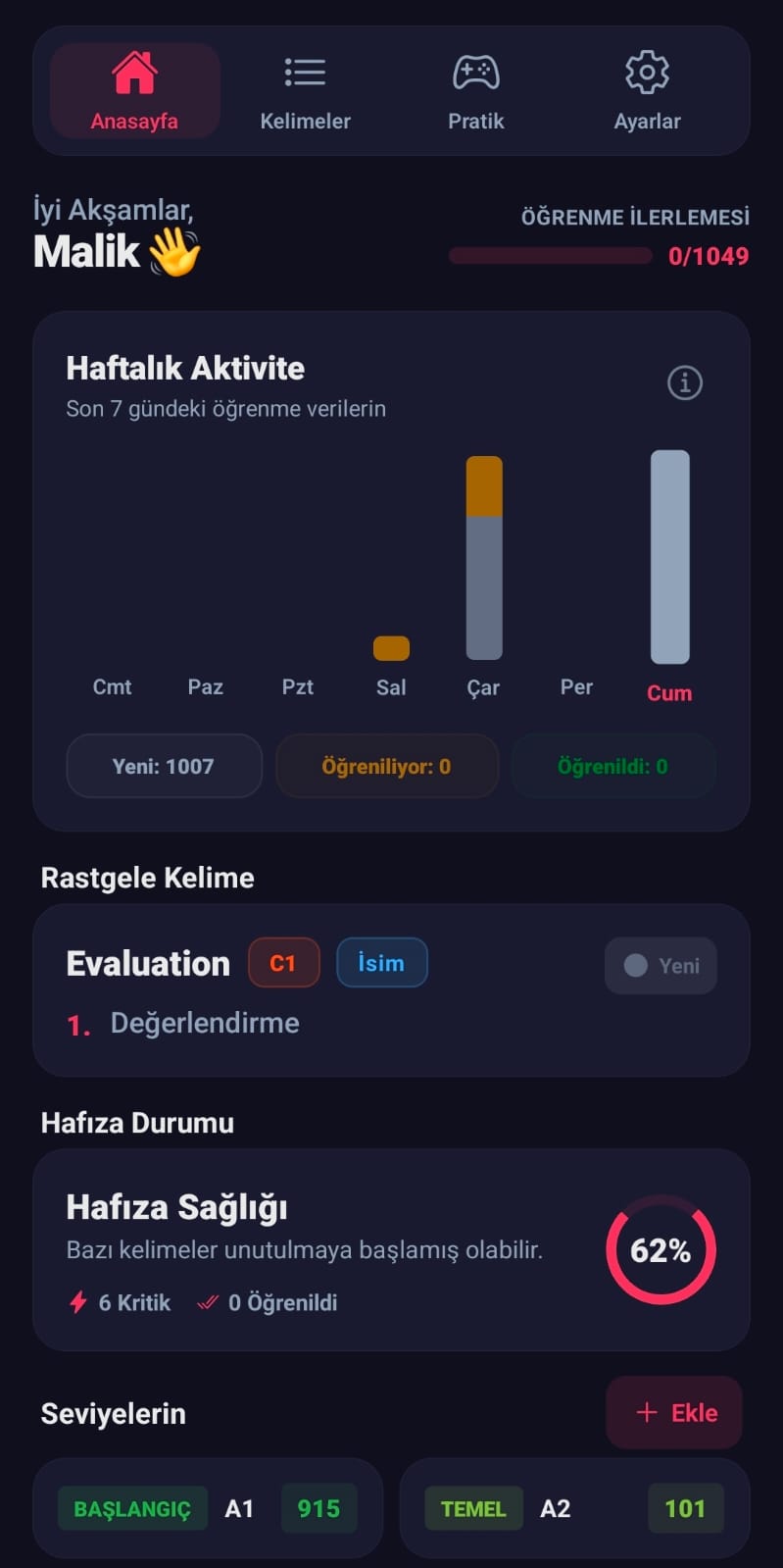 Kelimezber Uygulaması